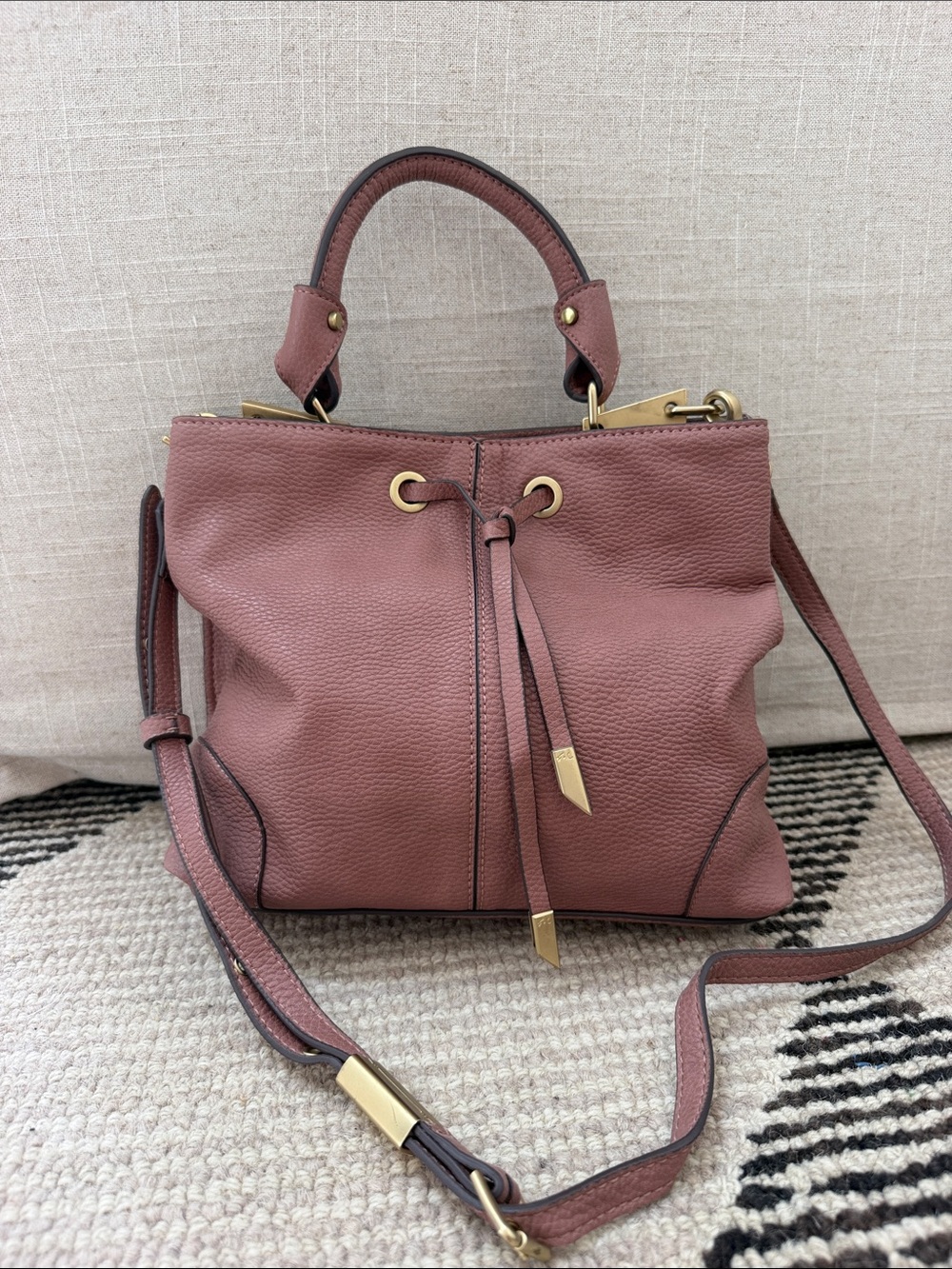 Foley + Corinna Mauve Pink Pebbled Leather Drawstring Satchel